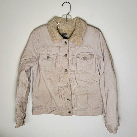 Gap Sherpa lined corduroy jacket, button front, neutral, women's size small - Picture 1 of 7